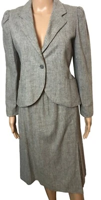 винтажный Peabody дом шерстяная смесь 2 изделия юбка костюм размер 11/12 серый твид классический 80-х - Изображение 1 из 4