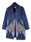 Chicos Sz 0 (Small 4 6) Long Jean Denim Jacket Coat Duster Embroidered Blue   R