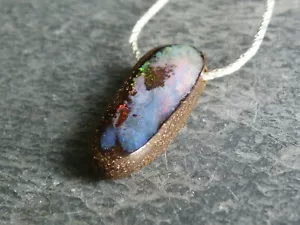 Collana/Pendente In Argento 925 Con 1 Opale Boulder D'Australia, 40 Cm - Foto 1 di 12