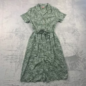JOE BROWNS Dress Womens UK 16 Long 40s Style Leaf Floral Belted Collared Button - Picture 1 of 14