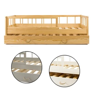 Lit d'enfant en bois avec barrière et double couchage style scandinave 160x80cm - Photo 1/8