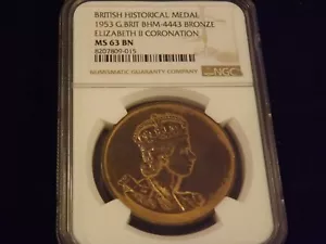 1953 Queen Elizabeth II Bronze Medal NGC MS 63 BN - Picture 1 of 2