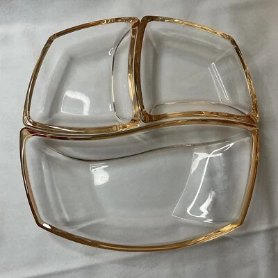 Luigi Bormioli Italy Peach Color 3 Piece Glass Michelangelo Palette Serving Set - Image 1 of 4