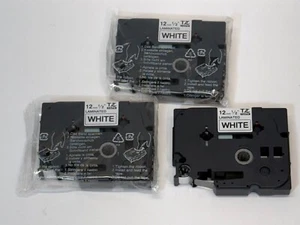 Lote de 3 piezas de cinta de etiquetas Brother TZ-231 para Ptouch 12 mm 1/2" blanca con tinta negra - Imagen 1 de 4