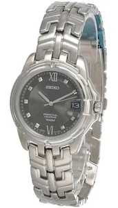 SEIKO Perpetual Calendar 37MM Gray Dial SS Men's Watch SLL189 - Picture 1 of 3