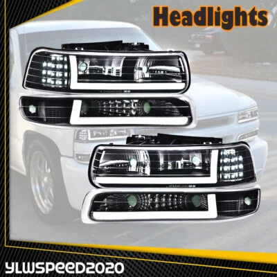 For 99-02 Chevy Silverado 1500 2500 HD 3500 LED DRL Headlight+Bumper Signal Lamp - Image 1 of 4
