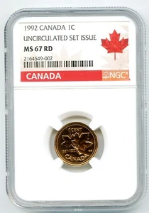 1992 CANADA CENT DOUBLE DATED 125TH ANNV PENNY NGC MS67 RD HIGH GRADE - Picture 1 of 2