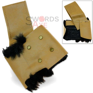 Nordic Fur Lined Dagger Sword Frog Holder Waist Holster Tan Brown Faux Leather - Picture 1 of 3