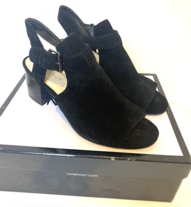 Nine West Ganci Black Suede Block Heel Sandal Size 7 M - Picture 1 of 7