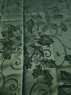 Christmas Poinsettia & Holly Tablecloth Deep Hunter Green Polyester 50"x68" NEW - Image 1 of 4