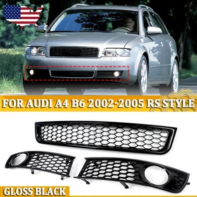 For Audi A4 B6 2002-2005 Honeycomb Front Bumper Lower Grille Fog Light Covers US - Image 1 of 4