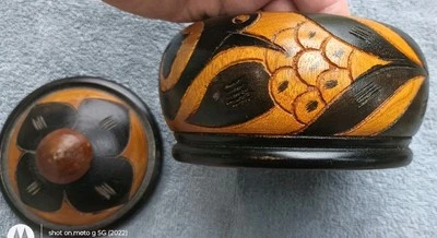 Деревянная чаша конфеты блюдо с крышкой черный коричневый домашний декор резной расписной цветочный - Изображение 1 из 4