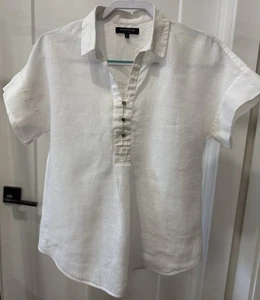 Camisa para mujer Lafayette 148 Dolman cuello lino S blanca 3 botones plisada - Imagen 1 de 14