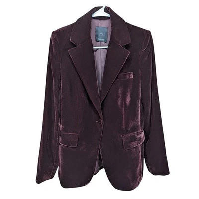 Blazer MANGO Terciopelo Borgoña Profundo Solo Botón Muesca Solapa Para Mujer Talla S Foto 1 de 4