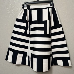 Kate Spade gestreifter A-Linien Midirock schwarz weiß Colorblock klassischer Designer XS - Bild 1 von 11