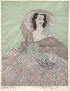 Margaret Ann Gaug Original Framed Under Glass Etching Empress Eugenia, Signed - Picture 1 of 11