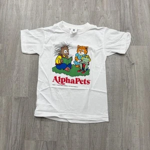 Vintage Alpha Pets Shirt Youth Small White 90s USA Made Book Reading Educational - Picture 1 of 8