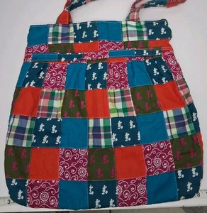 Disney Parks Mickey Mouse Madras Patchwork Hobo Tote Bag Colorful Patches Purse - Picture 1 of 10
