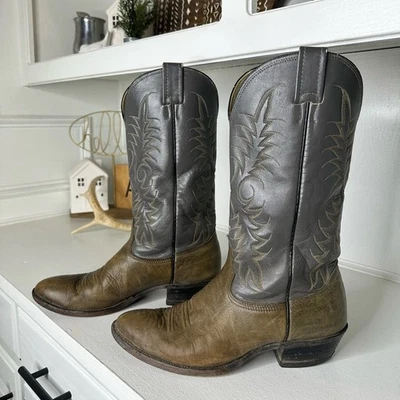Vintage Nocona Grey/Brown Embroidered Western Cowboy Boots Mens 9 Womens 10–10.5 - Image 1 of 4