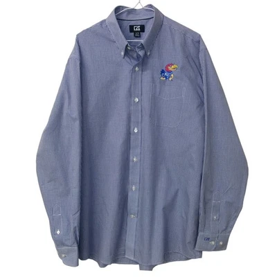 Cutter & Buck Men's XL Kansas Jayhawks Gingham Button Down Shirt NWOT - Image 1 of 3