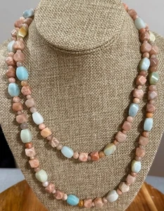 Collier pierre de soleil amazonite perles naturelles 36" longue couche bijoux boho - Photo 1/6