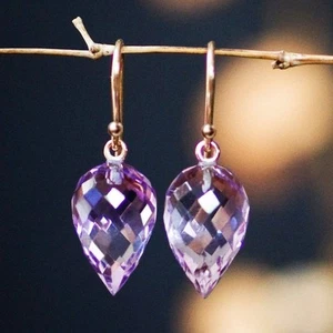 Pendientes de diseño de bellota facetada amatista africana de oro macizo de 14k gancho de .14k - Imagen 1 de 12