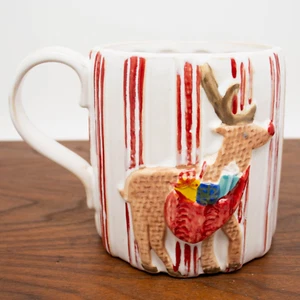 Mud Pie Home Reindeer JOLLY 3D Christmas Coffee Mug 16 Oz - Picture 1 of 5