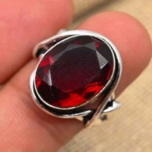 Anillo de granate rojo hecho a mano joyería de piedras preciosas de plata de ley 925 - Imagen 1 de 8