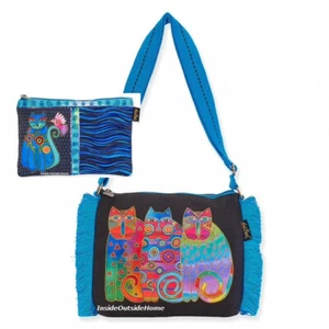 Borsa a tracolla Laurel Burch Cat Frolicking Feline + borsa trucco blu - Foto 1 di 6