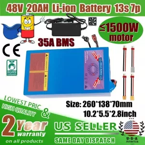 48V 20AH EBike Lithium Battery for 350W-1500W Electric Bicycles Motor Brushless - Picture 1 of 16
