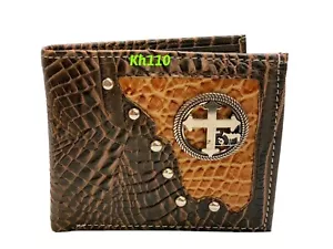 Billetera de cuero doble plegable para hombre estilo serpiente estilo Cross Western Star (marrón) - Imagen 1 de 6