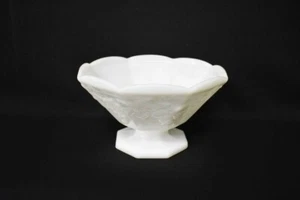 Antique Art Deco Milk White Opaline Pedestal Glass Bowl Compote Grapes Leaf - Picture 1 of 3