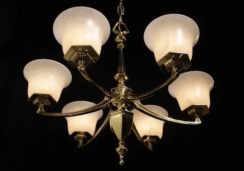 Original Art Deco Light fixture chandelier bronze & real alabaster circa 1930 Cover