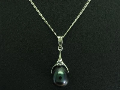 925 Argento Sterling Catena & Ciondolo Con Pietra di Vetro & Perla Finta Carico - Immagine 1 di 3