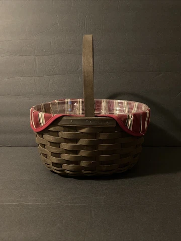 Longaberger 2008 Dark Stained 11.5X9X6” Basket W/double Protector & Liner Cover