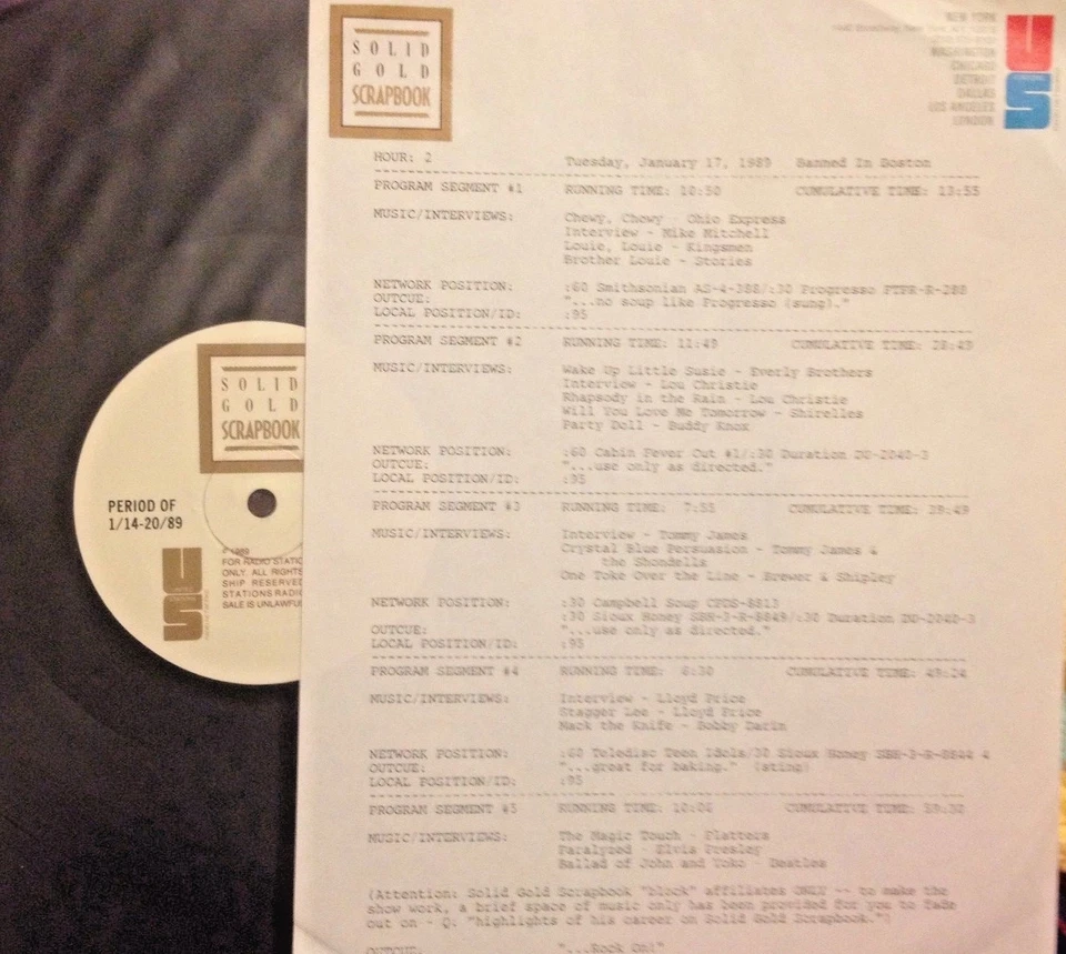 RADIO SHOW: 1/17/89 BANNED IN BOSTON: LOU CHRISTIE, KINGSMEN,TOMMY JAMES,STORIES - Image 1 of 1