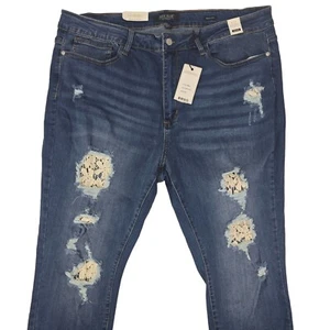 Judy Blue Jeans 22W Plus Distressed Lace Skinny Mid Rise Denim Stretch JB8463 - Picture 1 of 8