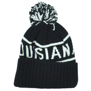 Top Level Lousiana State USA Adult Black Pom Pom Cuffed  Knit Beanie Hat Winter - Picture 1 of 4