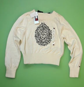 NWT Vintage Y2K Tommy Hilfiger Size L 12-14 IVORY SWEATER TOMMY GIRL- BOW - Picture 1 of 8