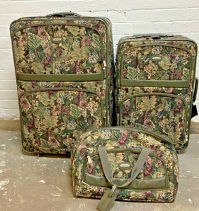 Vintage JC Penney Protocol 3 Pc. Luggage Floral Tapestry Set Pull Along/Carry On - Picture 1 of 20