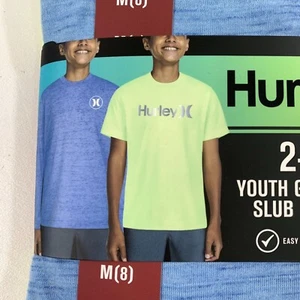 Hurley Boys M 2-pack Shirt Graphic Tee and Slub Long Sleeve Shirt Green Blue 8 - Picture 1 of 7
