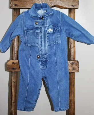 De colección Años 90~Baby GUESS~Denim JEAN Azul~MONOS~Jumper~ZIP FRONTAL~Snaps~12 M Foto 1 de 4