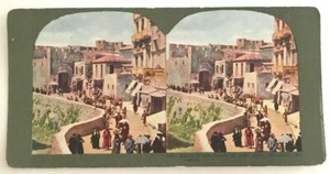 Antique Color Tinted Stereoview Card David St Jaffa Gate Jerusalem Palestine