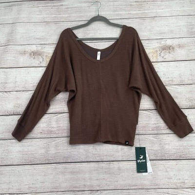 Top Glyder tejido acanalado manga larga cuello redondo rendimiento para mujer talla XS marrón NUEVO Foto 1 de 4