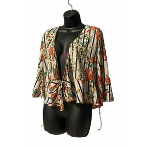 Zara Basic Damen Drapierte Bluse Boho leicht fließende Glockenärmel Small - Bild 1 von 6