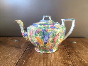 BEAUTIFUL RARE c1938 ART DECO ROYAL WINTON SOMERSET FLORAL CHINTZ TEAPOT WEDDING - Picture 1 of 12