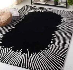 Black Modern Handmade Tufted Carpet Stripped Style 100%Wool Area Rug  - Picture 1 of 11