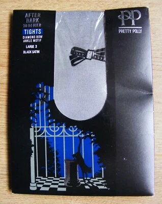 Fab Pretty Polly Vintage 1980s 10 Denier 'Diamond Bow' Motif tights Black/Large - Image 1 of 4