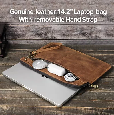 Crazy Horse Leather Laptop Bag Sleeve Cover For MacBook Pro 14.2" Notebook Gift - Image 1 of 4