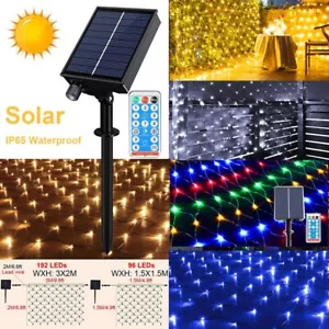 Waterproof Solar LED Fairy String Net Mesh Curtain Lights Outdoor Party Decor - Picture 1 of 16